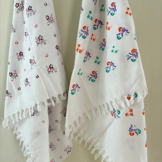 White Floral Cotton Bath Towel (Price for 1 Piece)