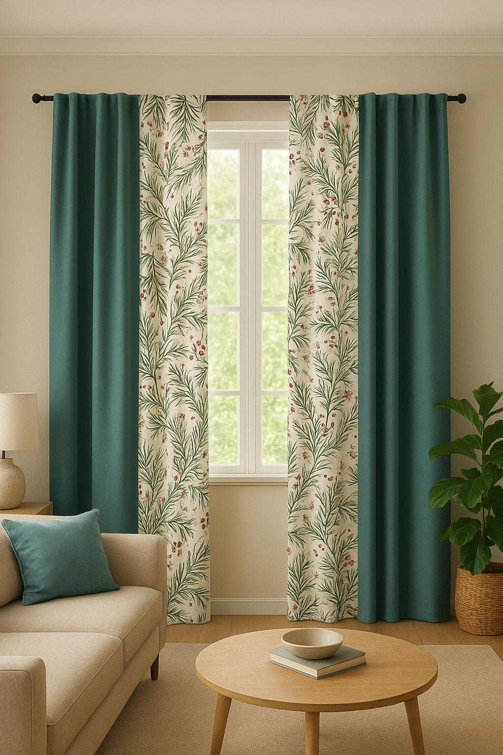 Leaf & Berry Print Cotton Curtains