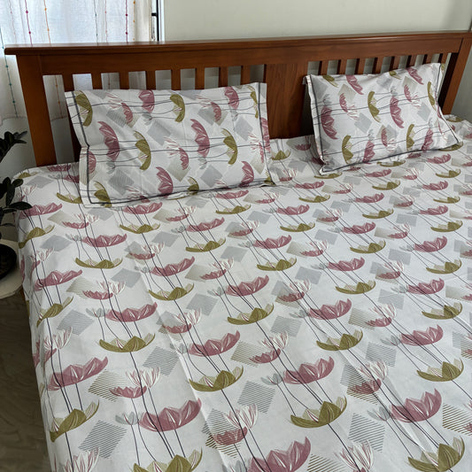300 TC Pink Floral King Size Cotton Bedspread 108x108 inches