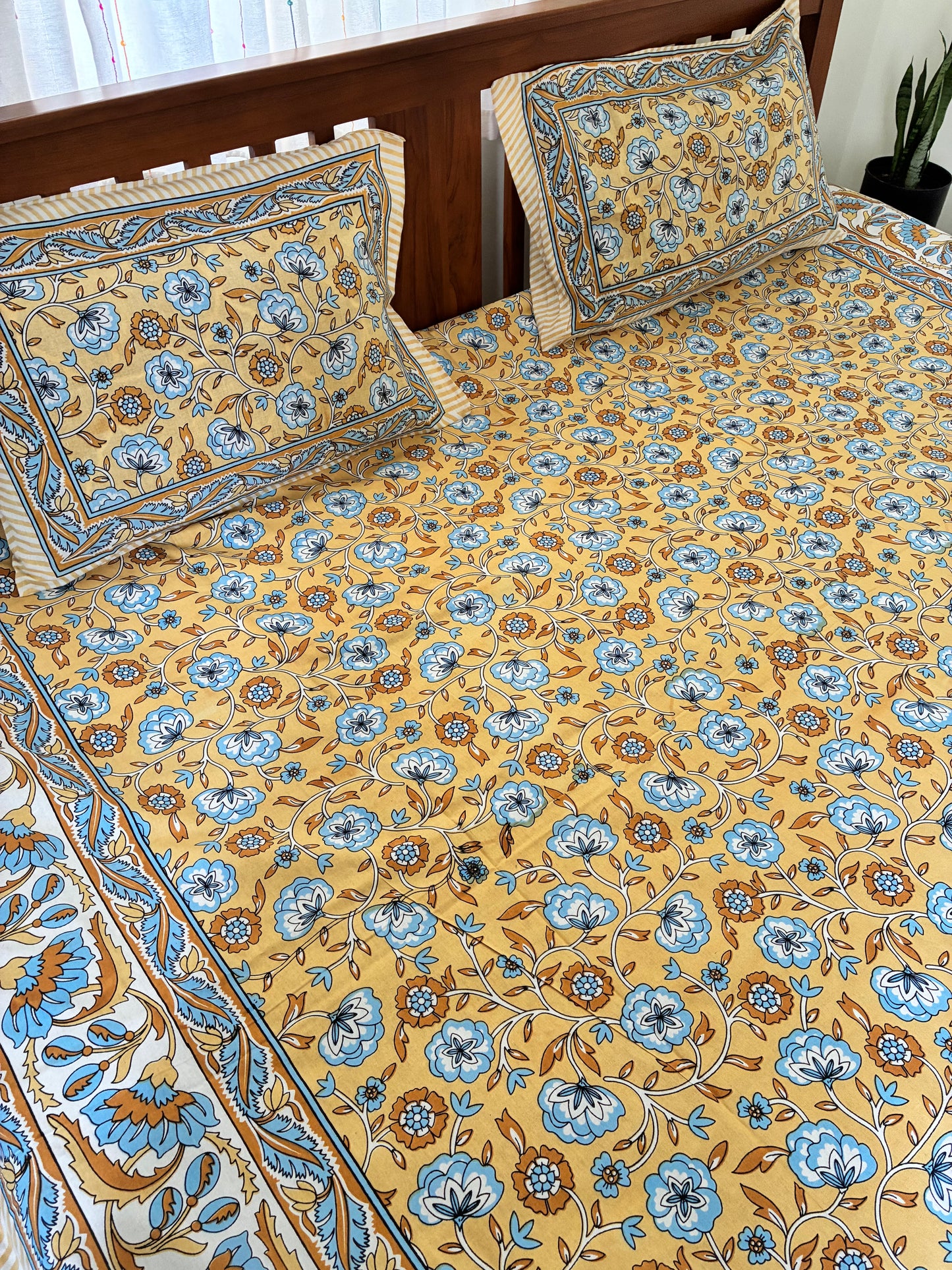 Yellow Floral Queen Bedspread 90x100 inches