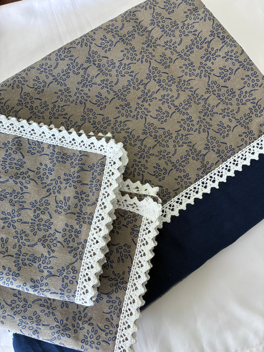 Brown & Navy Blue Lace Queen bedspread 90x100 inches