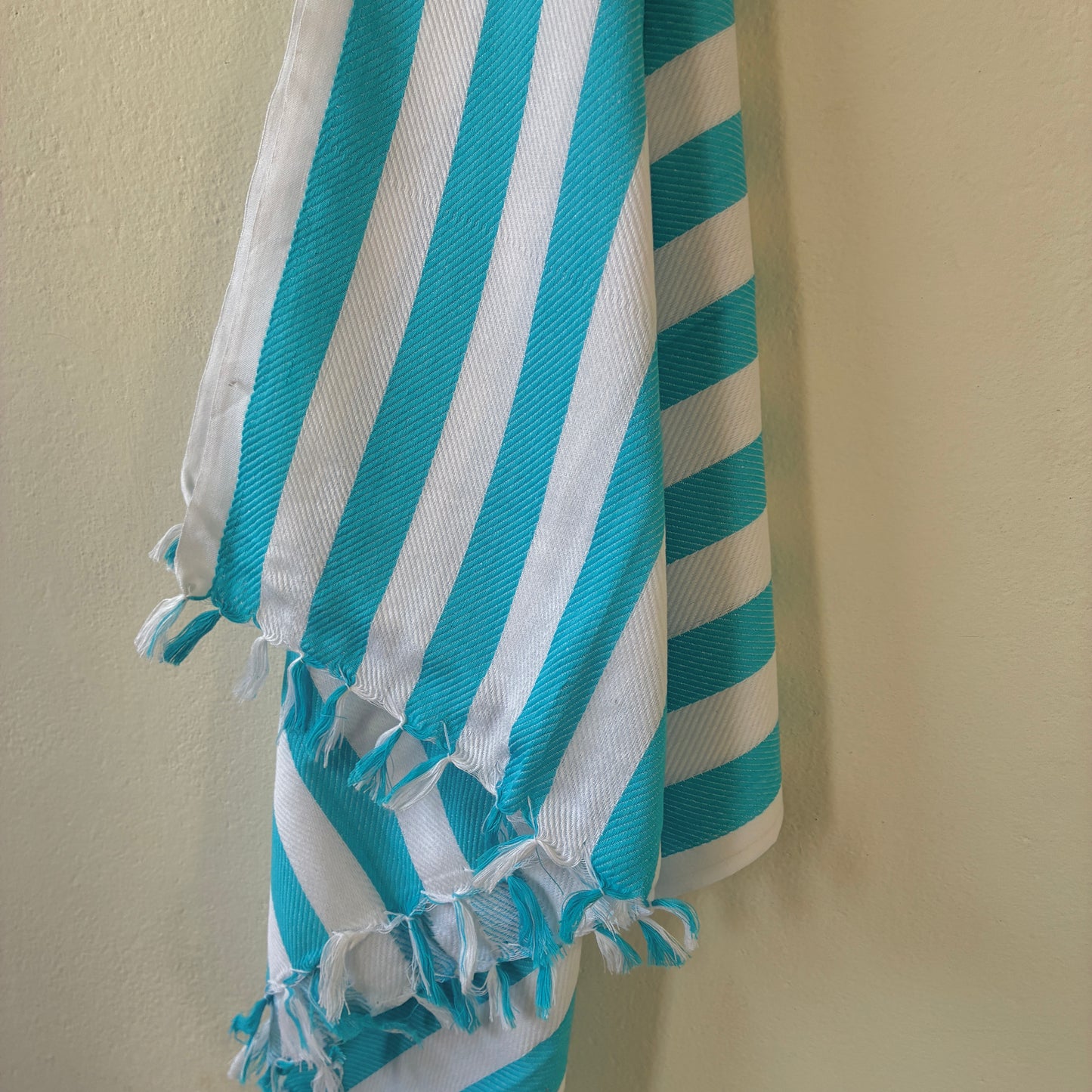 Aqua Blue Stripes Cotton Bath Towels