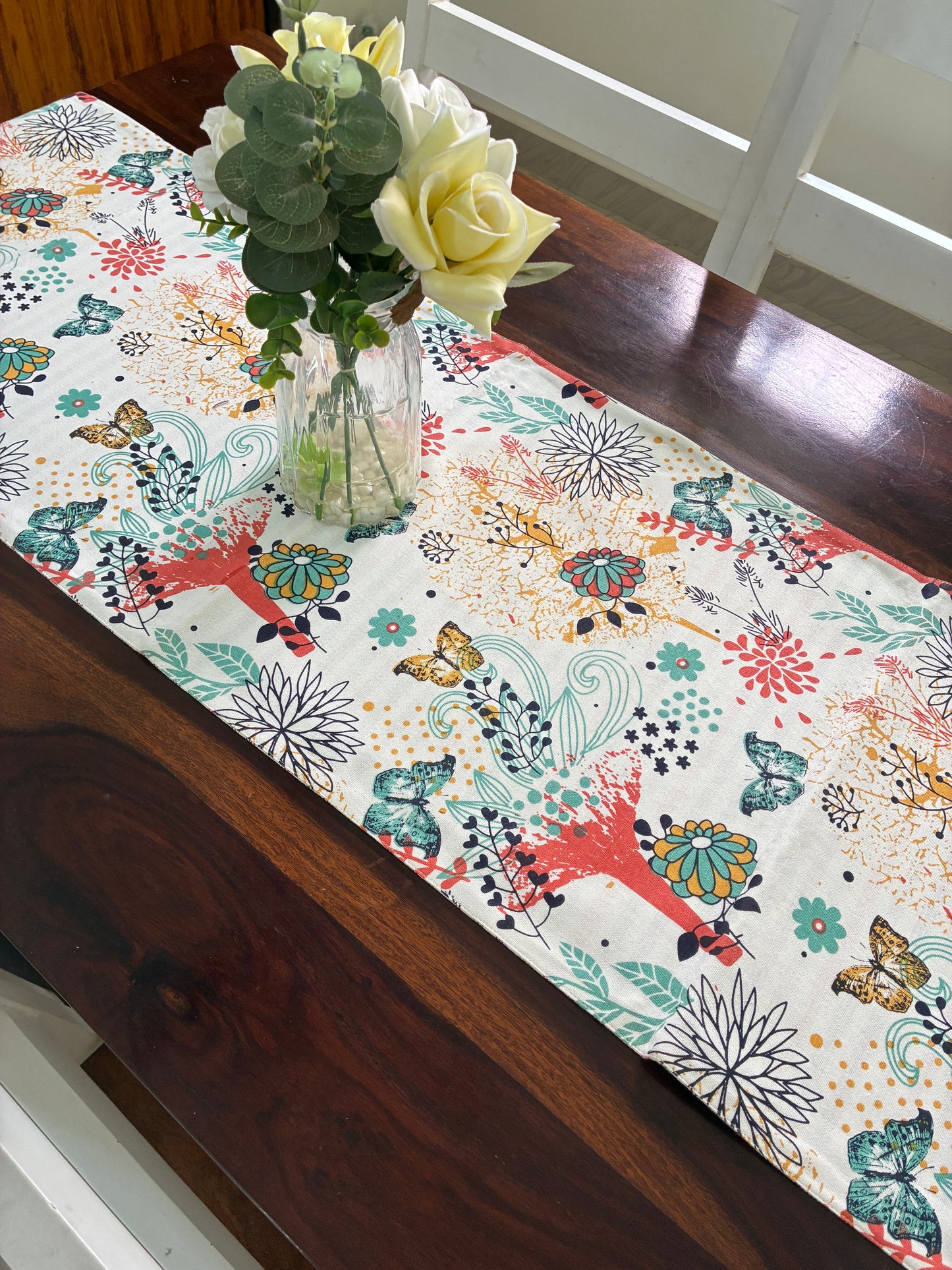 Reversible Floral & Butterfly Table Runner 5.5 ft  long