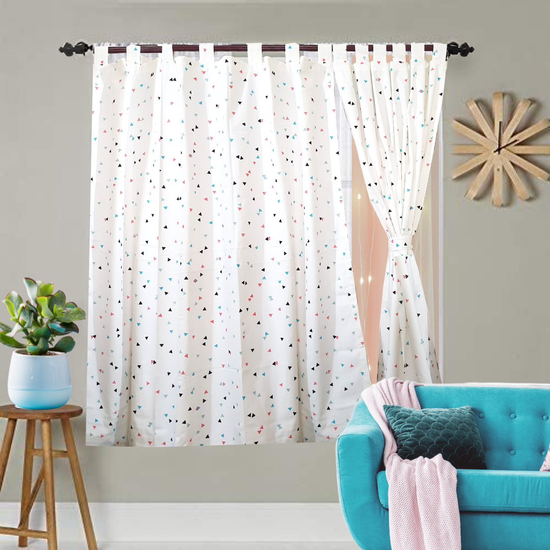 Colourful triangle 7ft Cotton Curtains (set of 2)