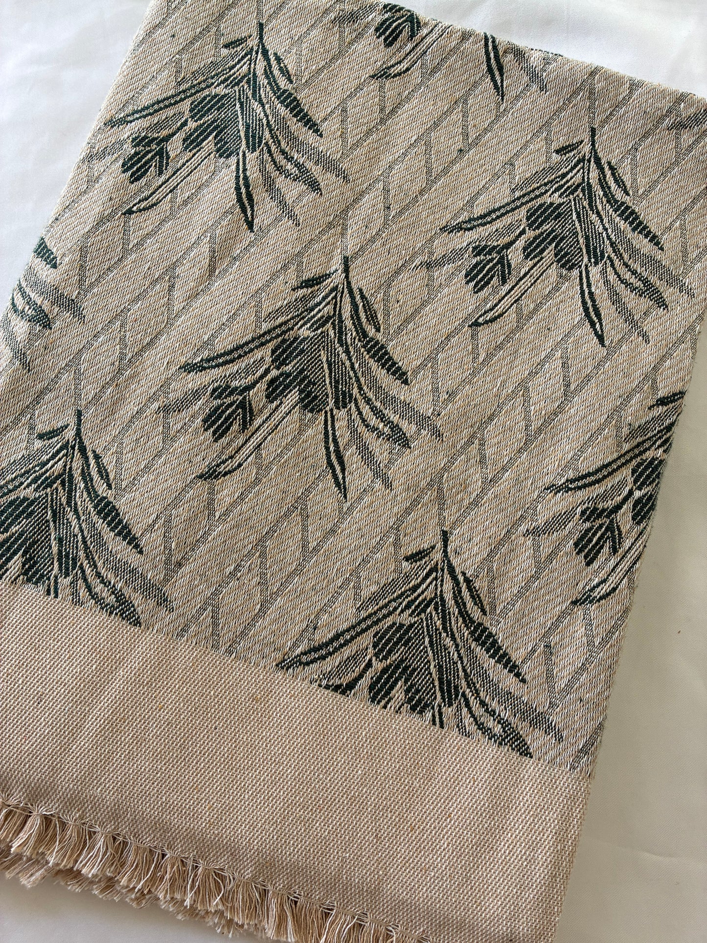 Thick Green Floral Blanket / Throw