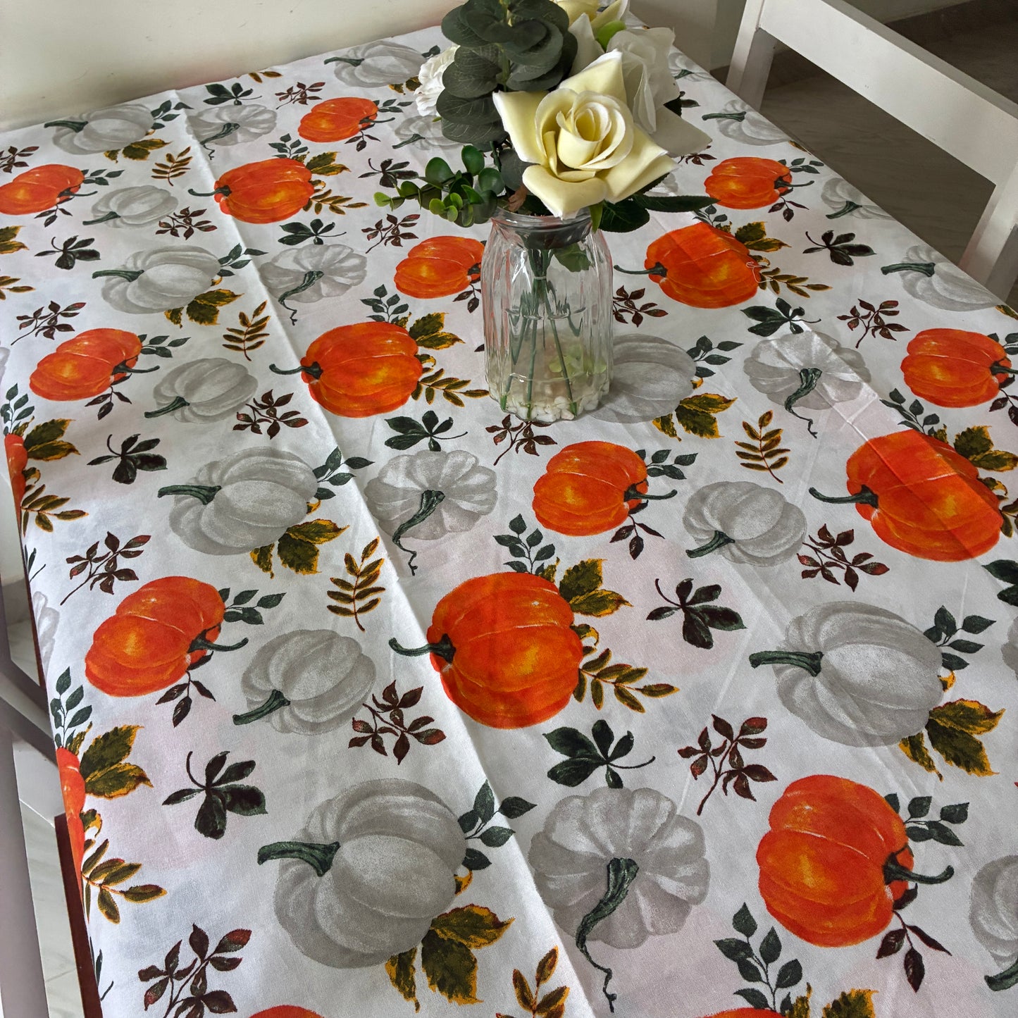 Pumpkin Print 6 Seater Table covers with Lace attached