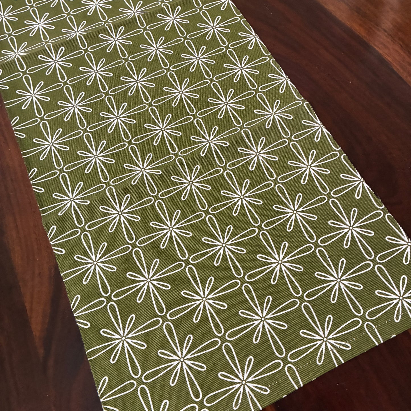 Dark Green Floral Table Runner 3 ft long
