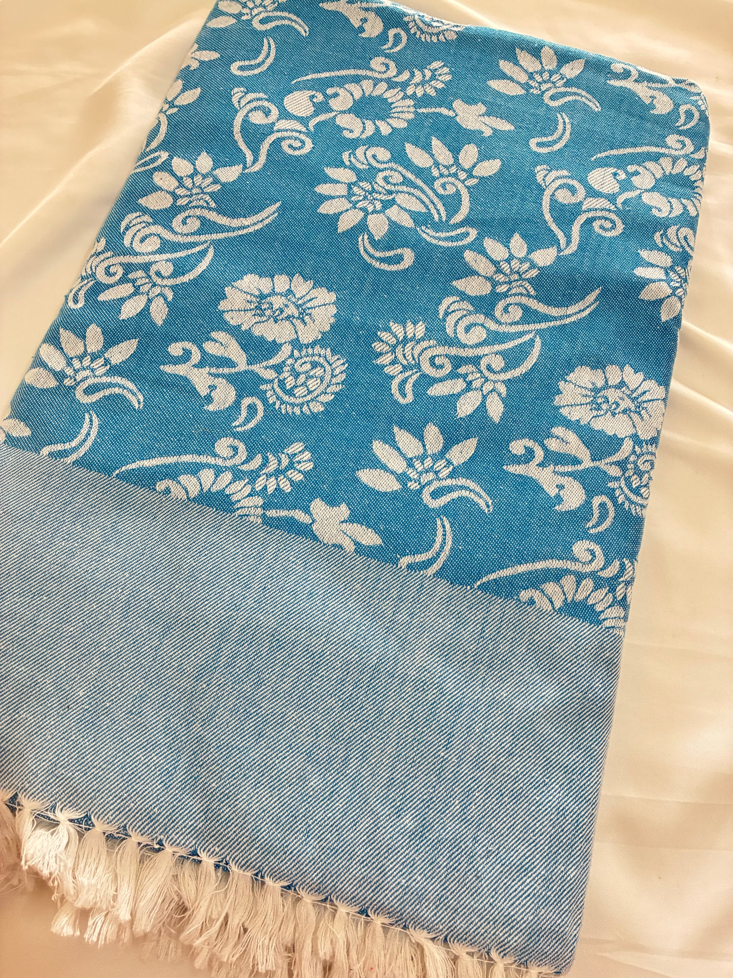 Blue Floral Double Size Cotton Blanket