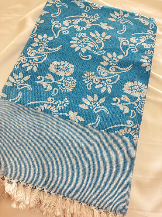 Blue Floral Double Size Cotton Blanket