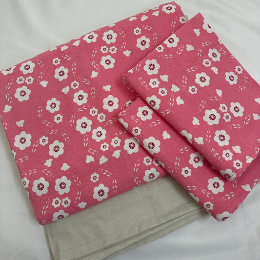 Pink Floral King Size Cotton Bedspread 100x110 in