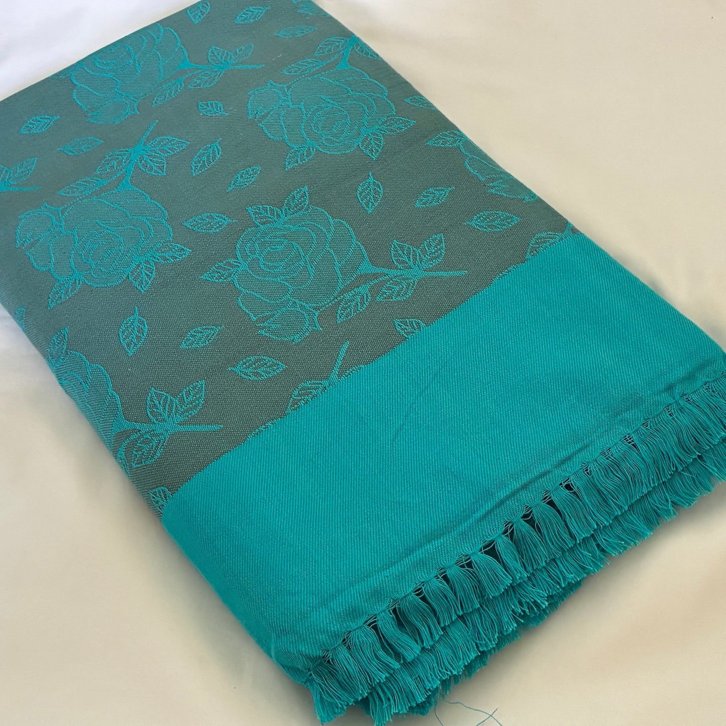 Blue Rose in Graphite Double Size Cotton Blanket