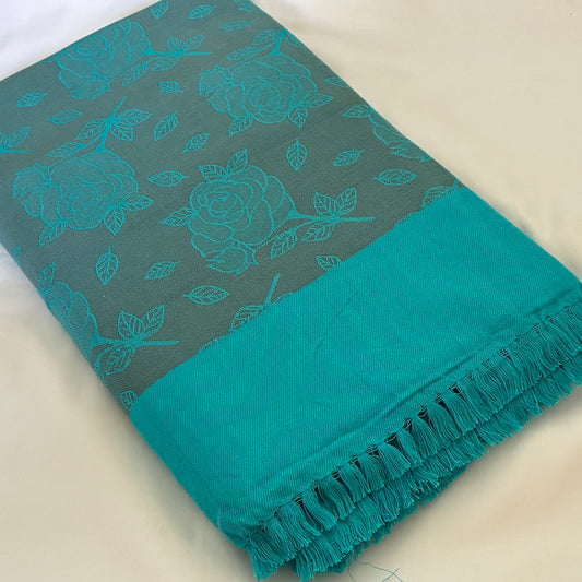 Blue Rose in Graphite Double Size Cotton Blanket