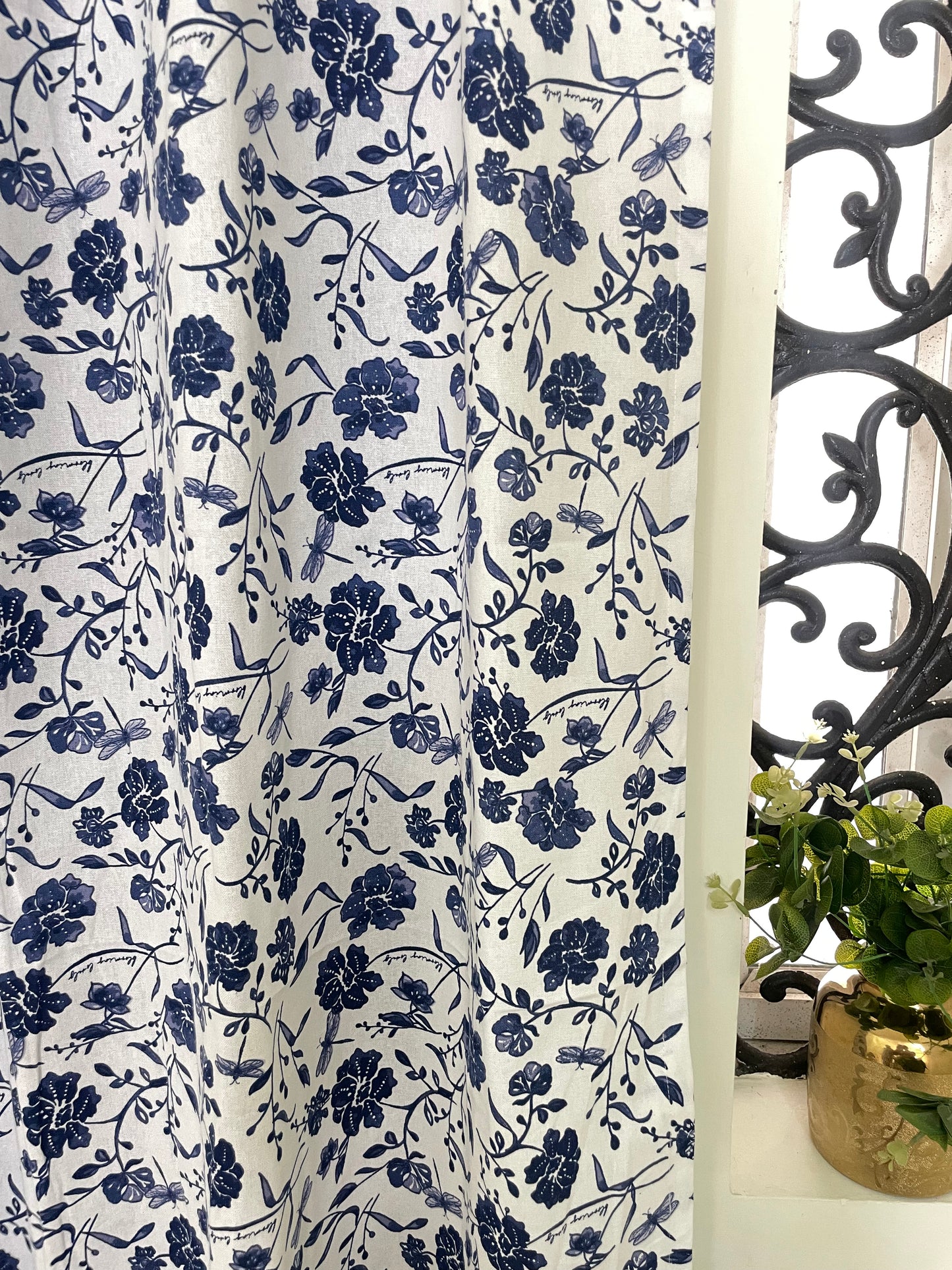 Blue Floral Cotton Curtains