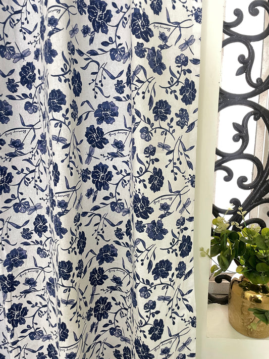 Blue Floral Cotton Curtains