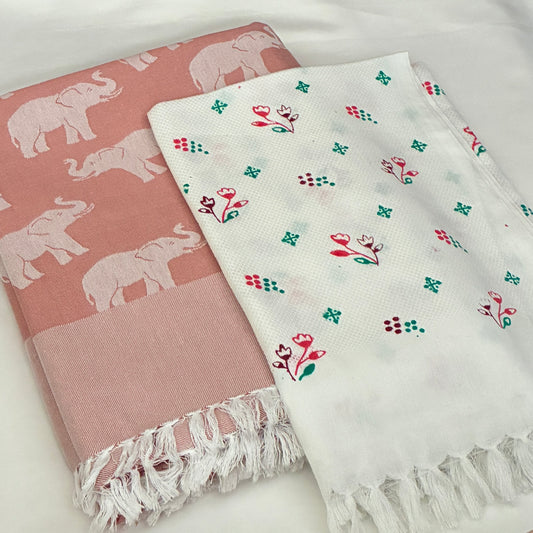 Elephant Cotton Single Blanket with Free Towel