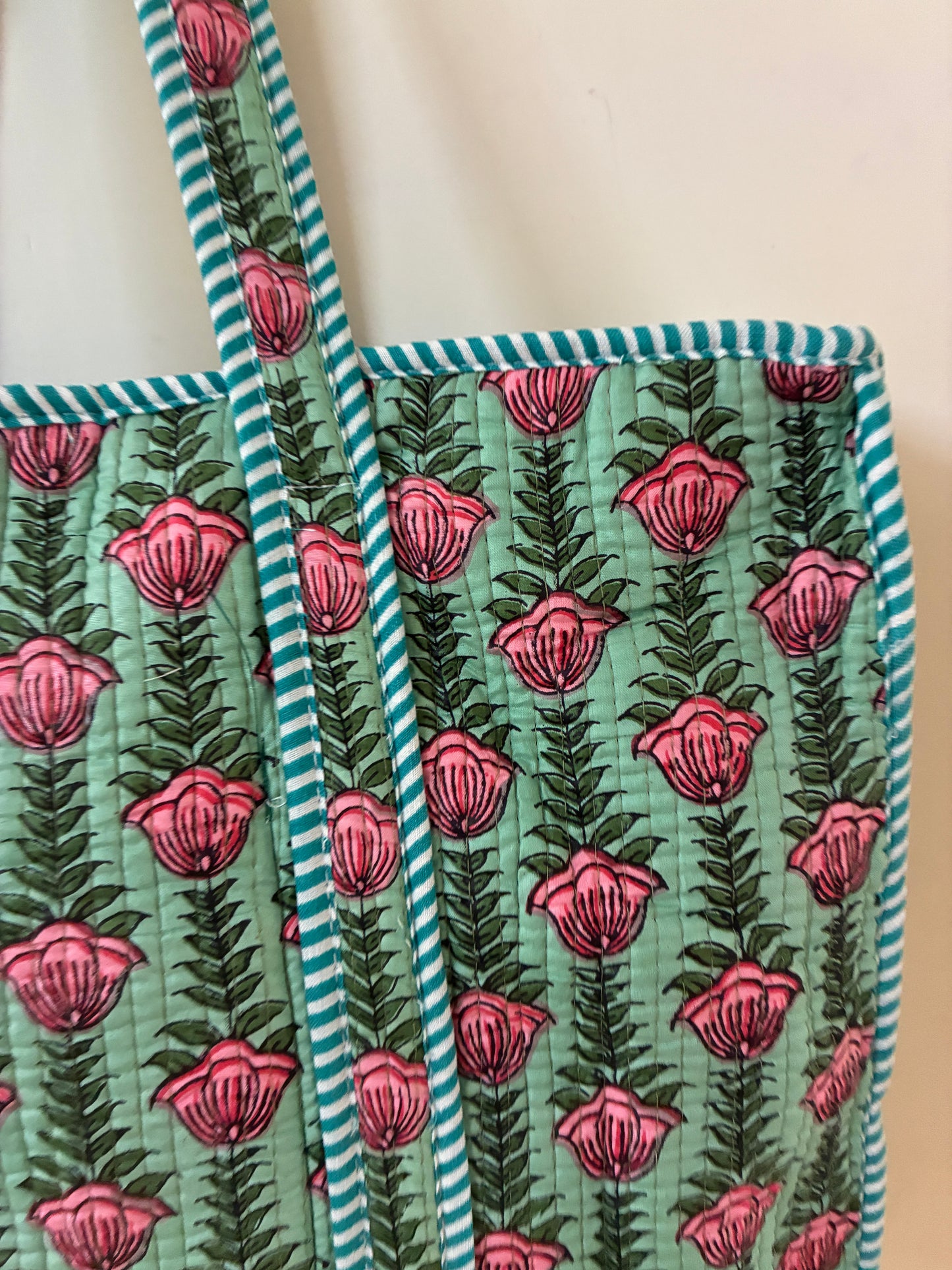 Large Quilted Tote Bag with Zip Closure