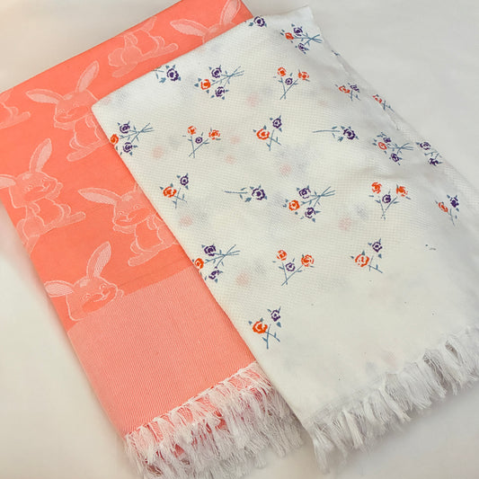 Orange Rabbit Cotton Single Blanket with Free Towel