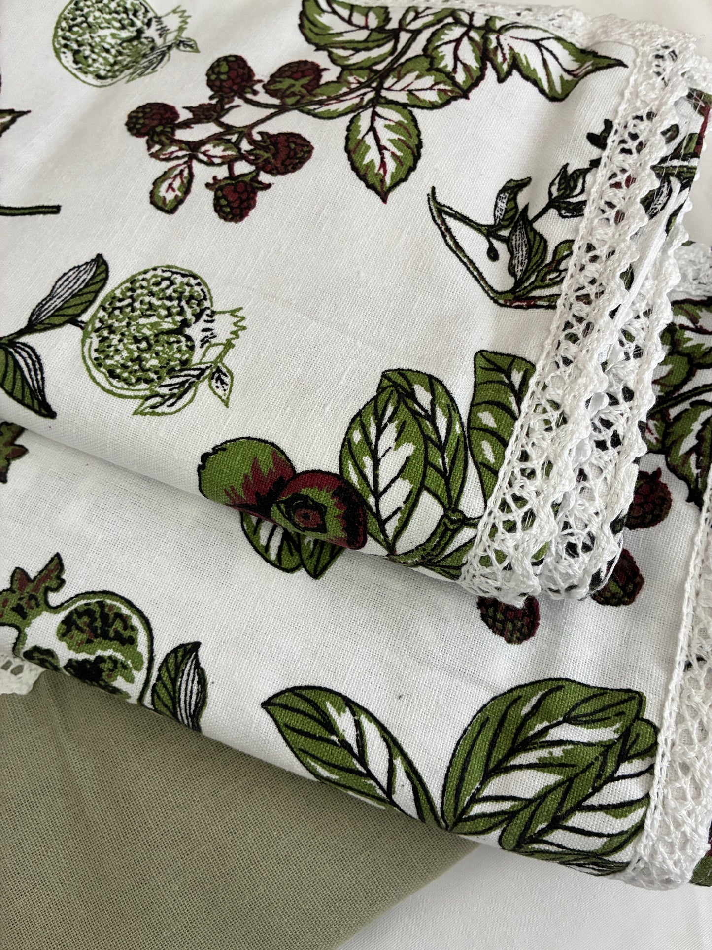 Green Lace King Size Cotton Bedspread 100x110 in
