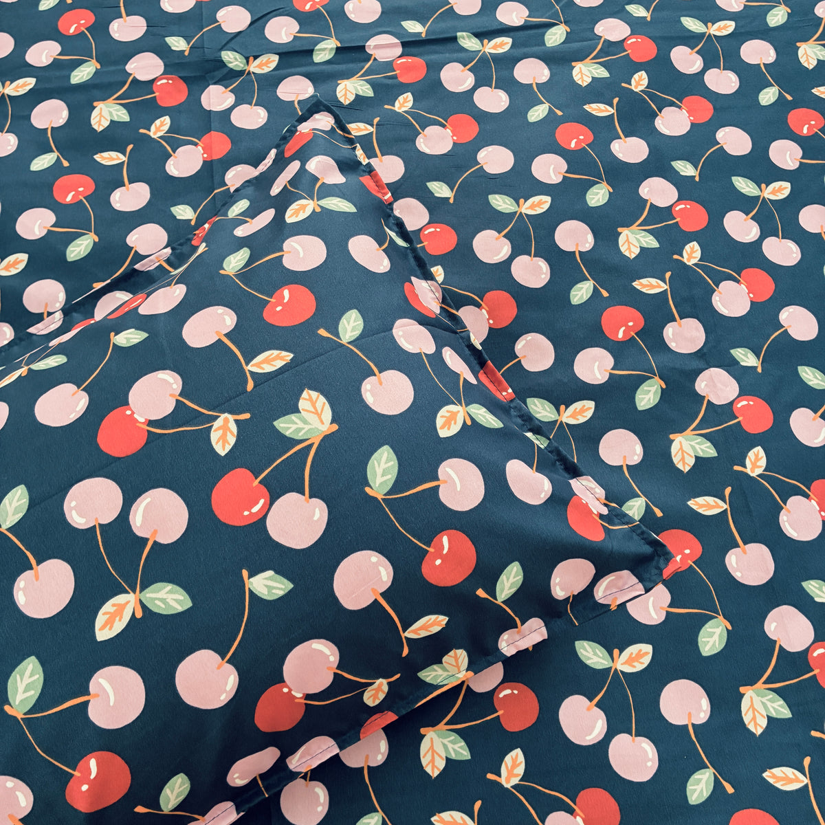 Blue Cherry Satin Cotton King Size Bedspread 100x110 inches