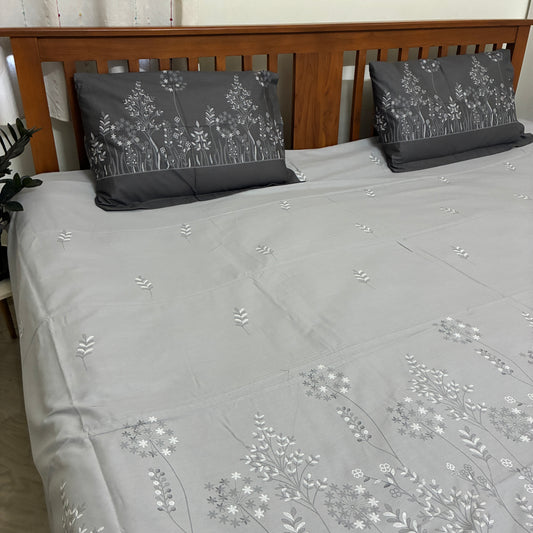 300 TC Grey Floral King Size Cotton Bedspread 108x108 inches