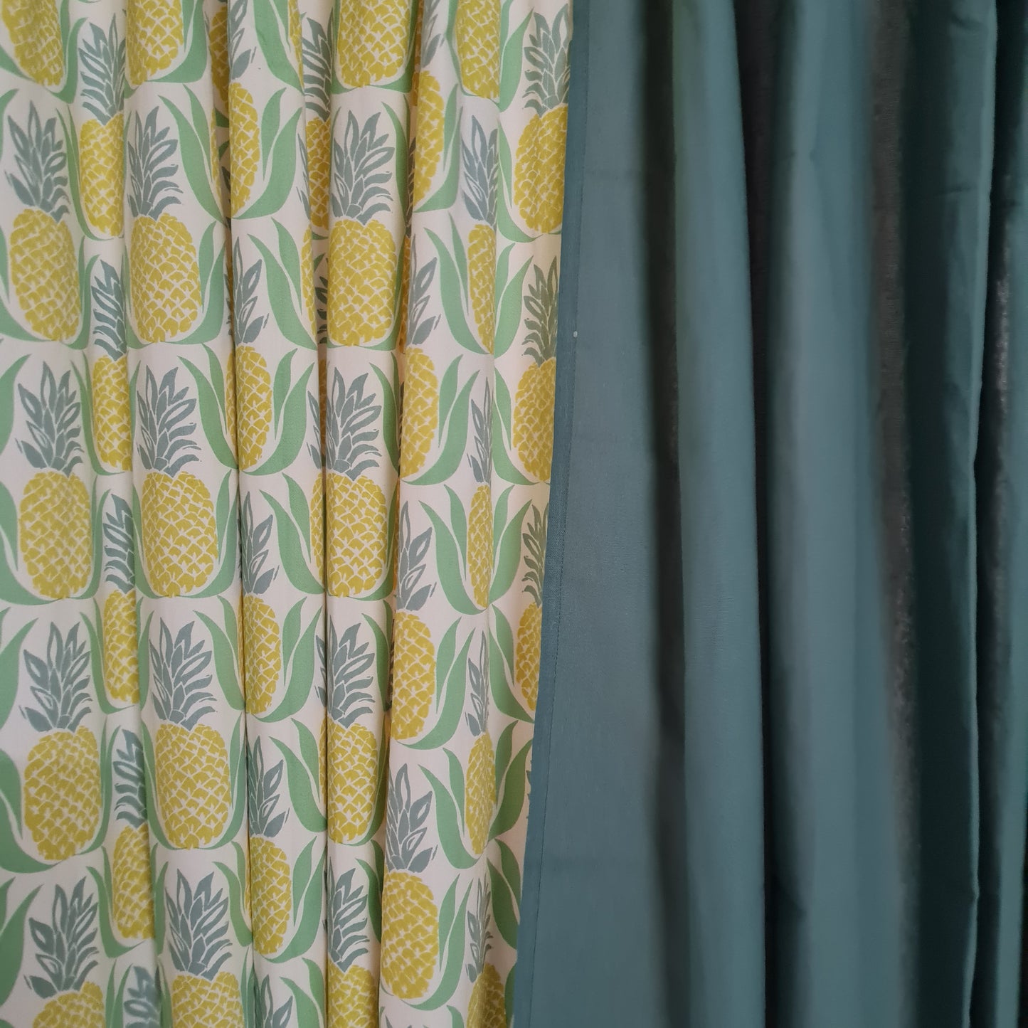 Yellow pineapple Cotton Curtains 7ft pair