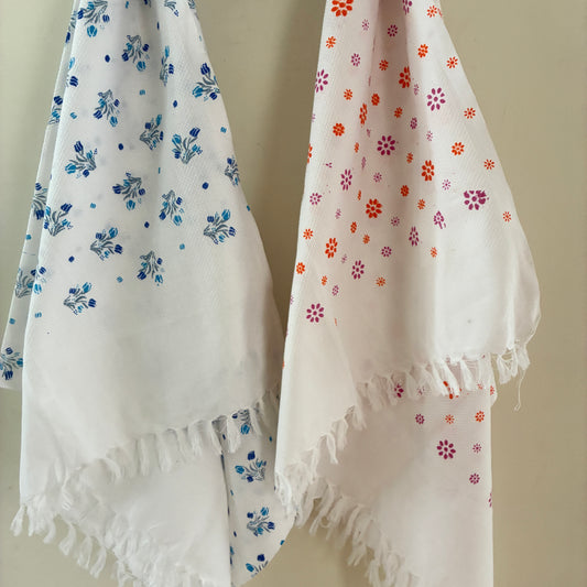 White Floral Cotton Bath Towel (Price for 1 Piece)