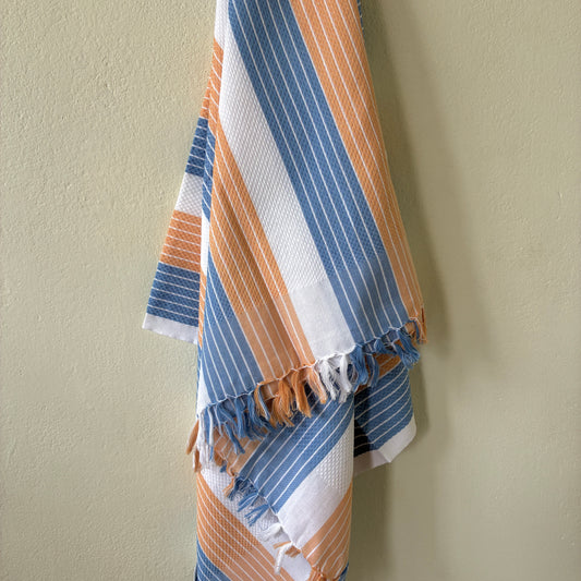 Blue and Brown Stripes Cotton Bath Towels