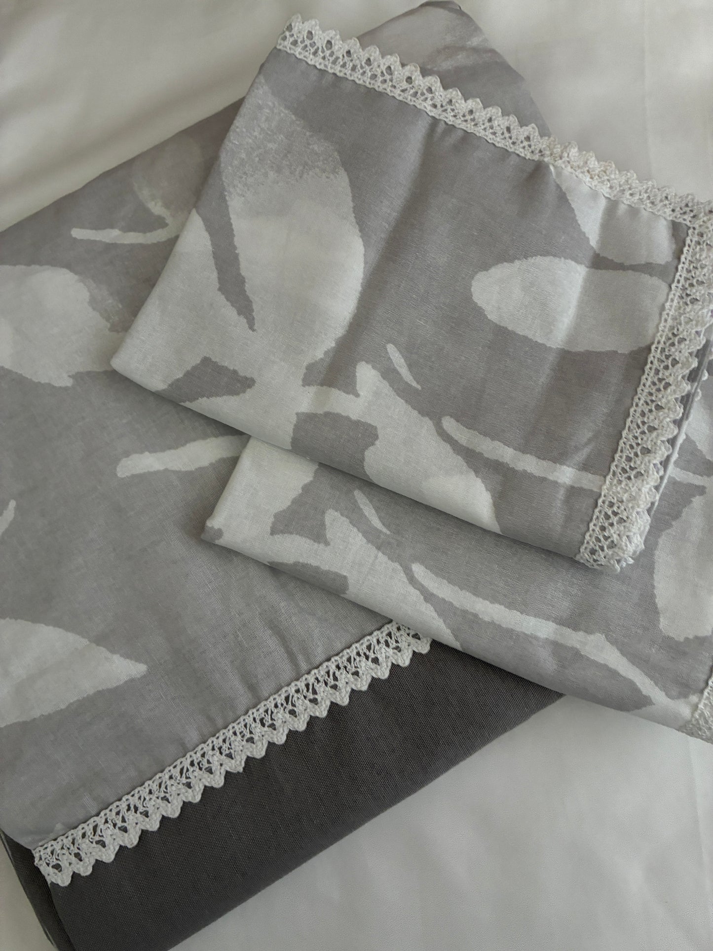 Grey Lace King Size Cotton Bedspread 100x110 in
