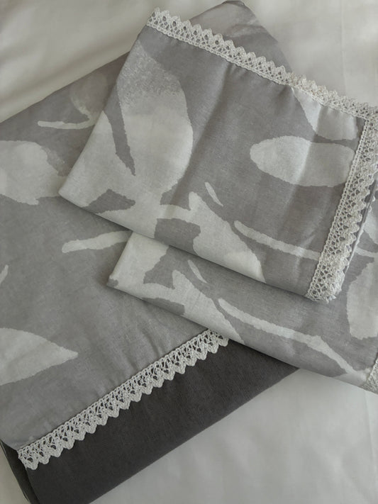 Grey Lace King Size Cotton Bedspread 100x110 in