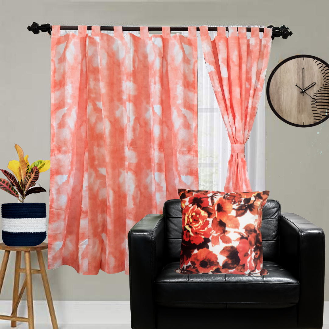 Orange tie and dye Cotton 7ft pair Curtains