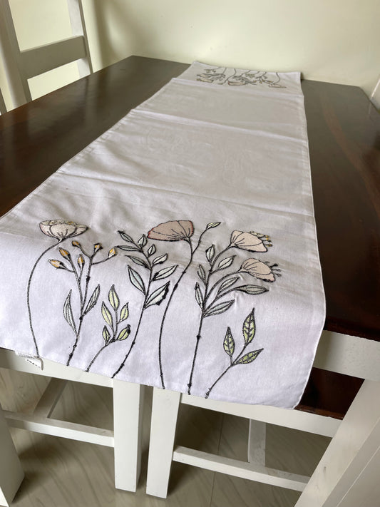 White Embroidery Table Runner 4 ft Long
