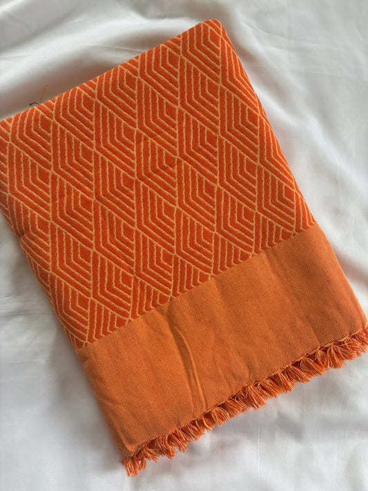 Thick Orange Cotton Blanket / Throw