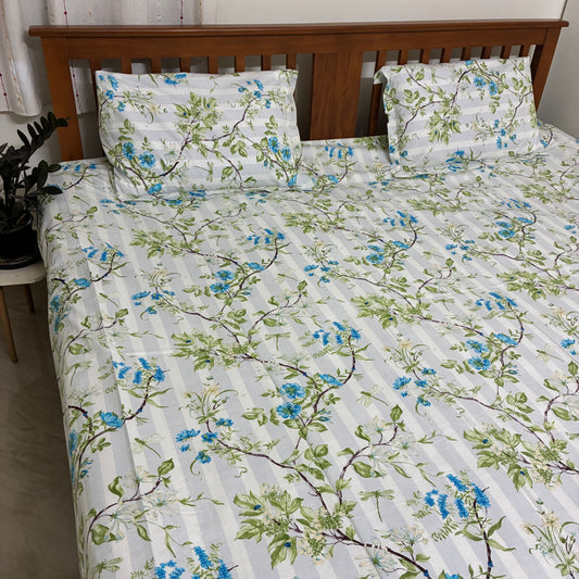 300 TC Blue Floral King Size Cotton Bedspread 108x108 inches