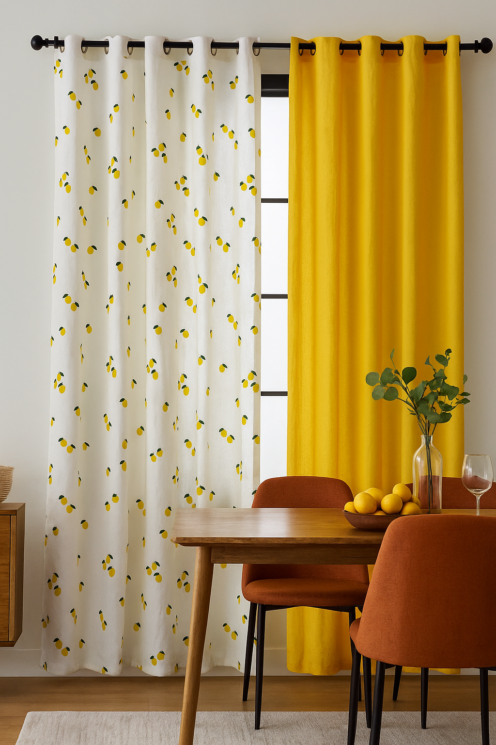 Yellow Lemon Cotton Curtains 1 piece