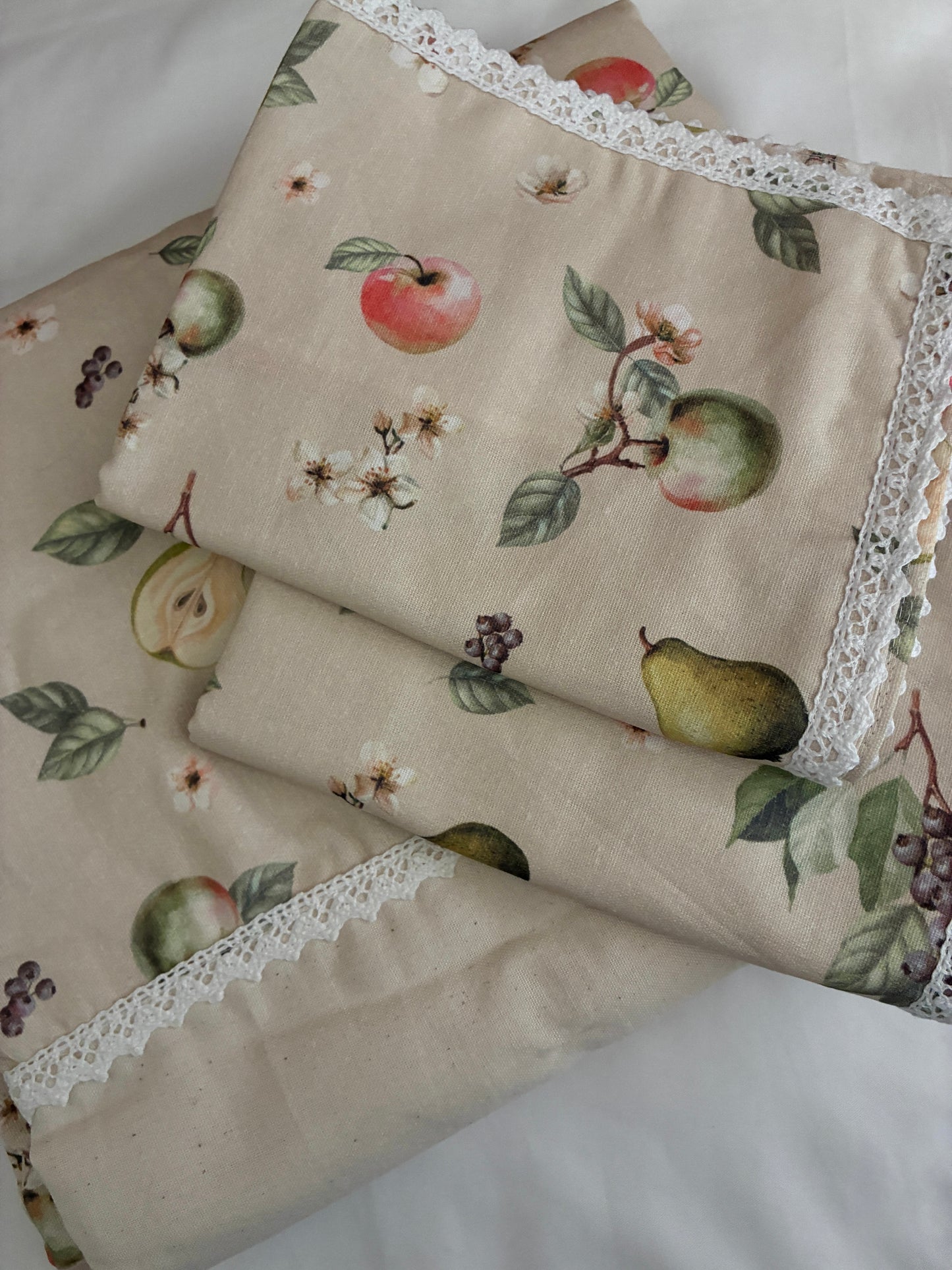 Apples & Pears Lace King Size Cotton Bedspread 100x110 in