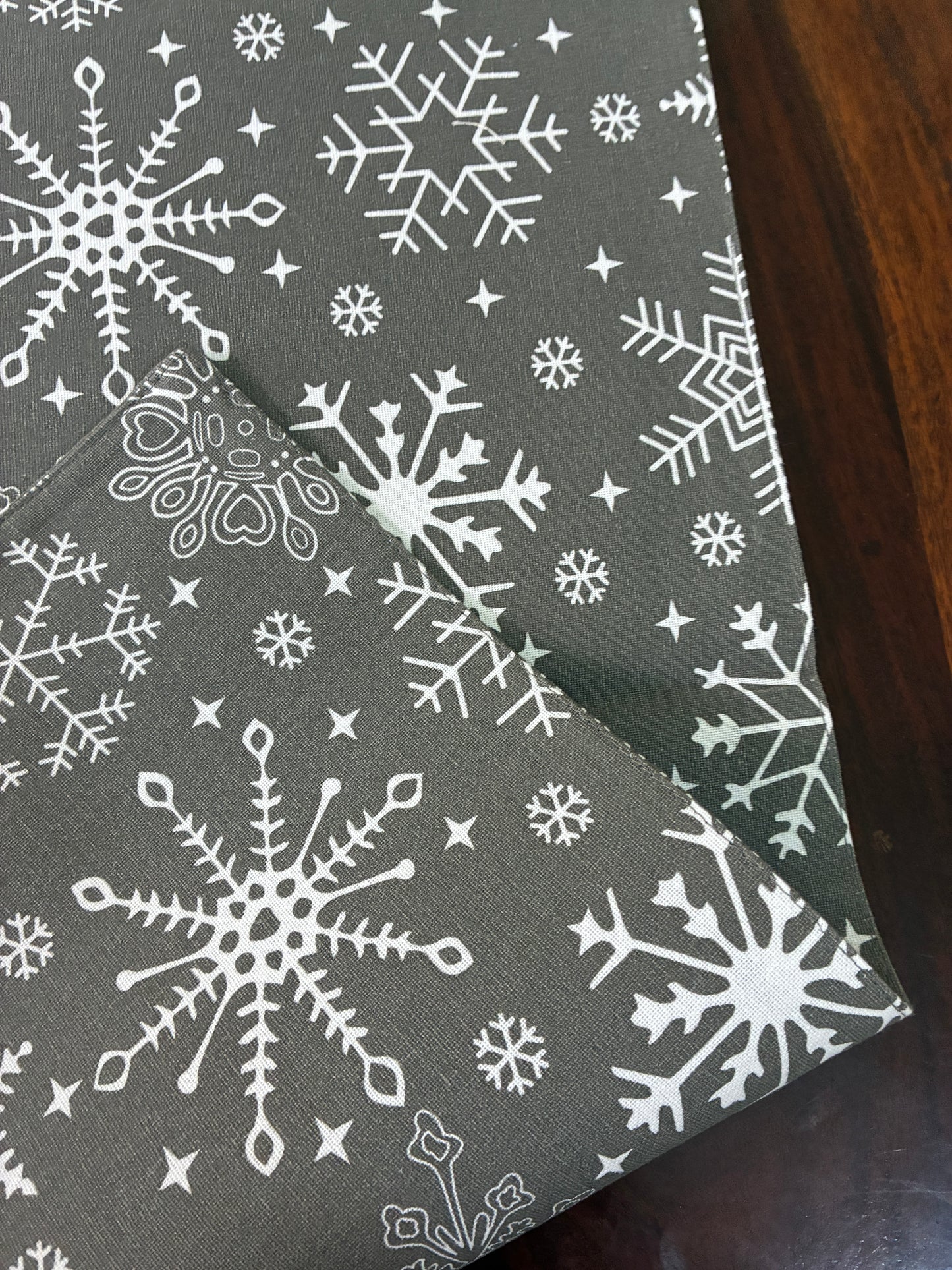 Grey Snow Flakes Table Runner 5.5 ft  long