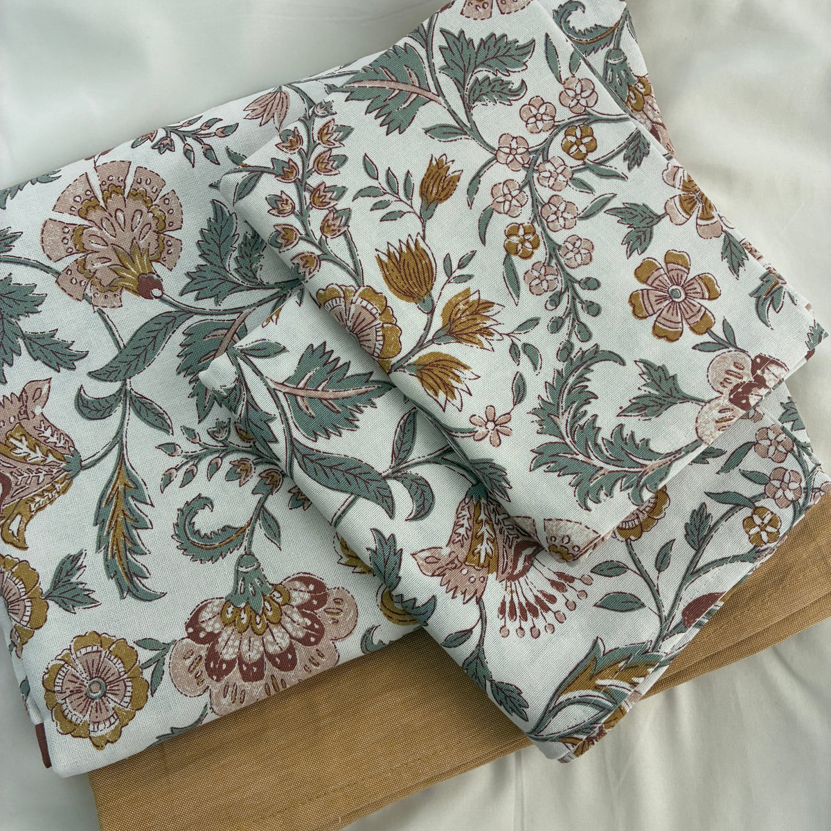 Brown Floral King Size Cotton Bedspread 100x110 in