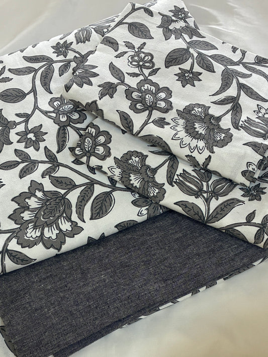 Grey Floral King Size Cotton Bedspread 100x110 in