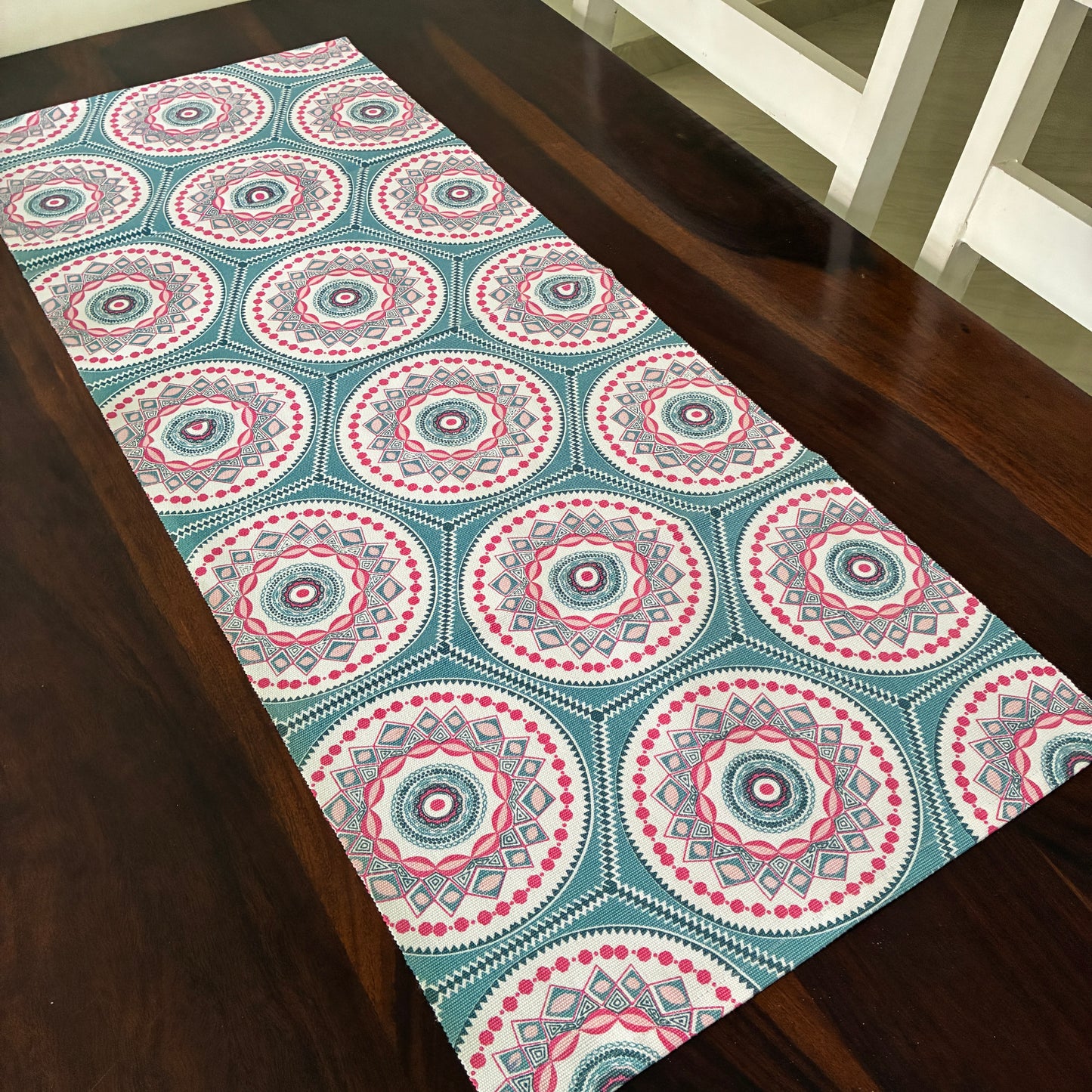 Teal Mandala Table Runner 3 ft long