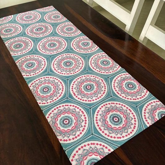 Teal Mandala Table Runner 3 ft long