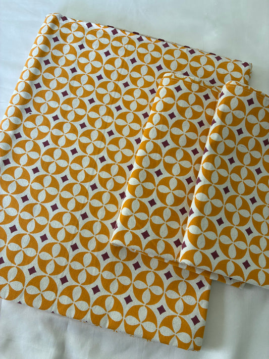 Mustard Abstract Single Size Cotton Bedspread with 2 Pillow Covers 60 x 90 in