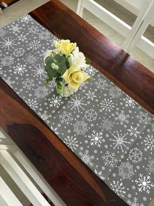 Grey Snow Flakes Table Runner 5.5 ft  long