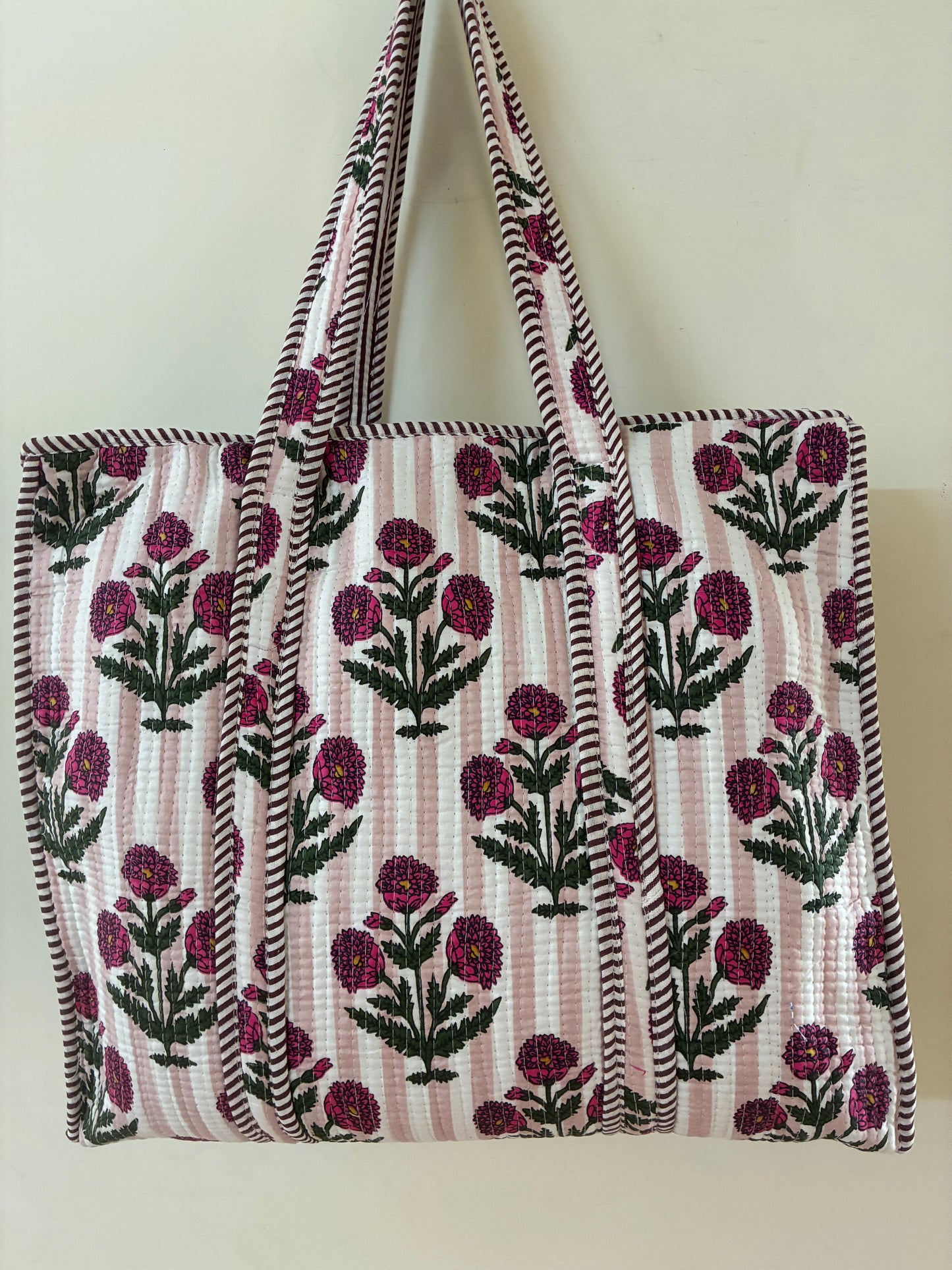 Large Quilted Tote Bag with Zip Closure