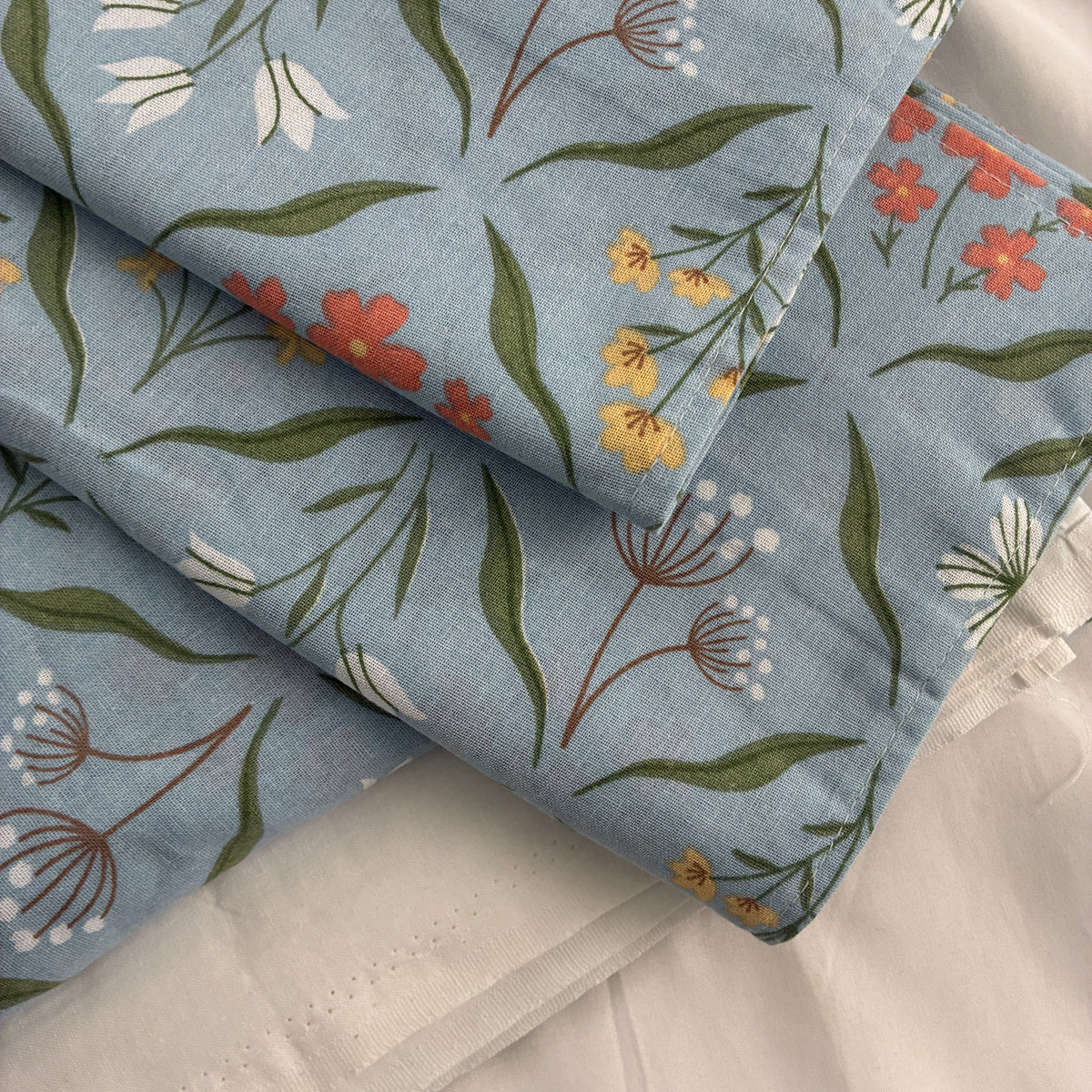 Blue Floral King Size Cotton Bedspread 100x110 in