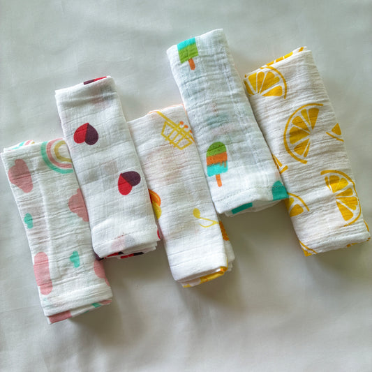 Muslin Baby Napkins/ Kids Handkerchief SET OF 5