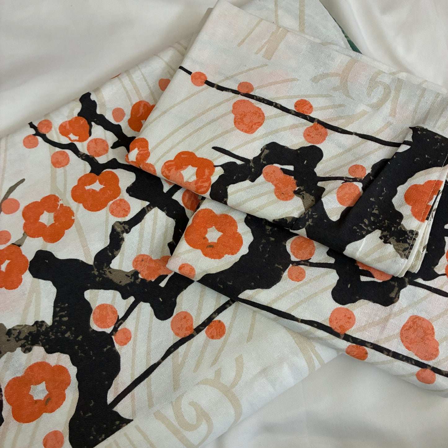 Orange Floral Cotton Bedspread with 2 Pillow Covers 70 x 90 in