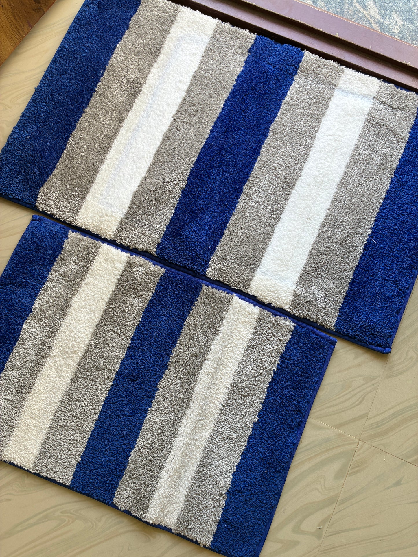 Anti Slip Blue stripes Floor mats (set of 2) (40x60cm) (50x82cm)
