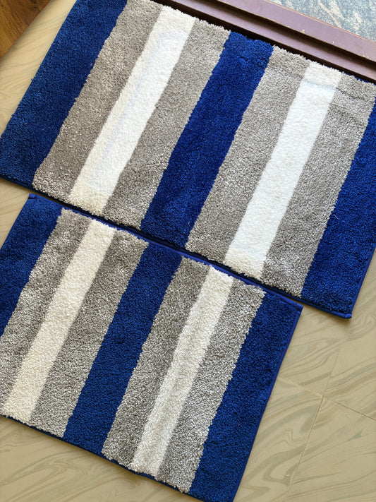 Anti Slip Blue stripes Floor mats (set of 2) (40x60cm) (50x82cm)