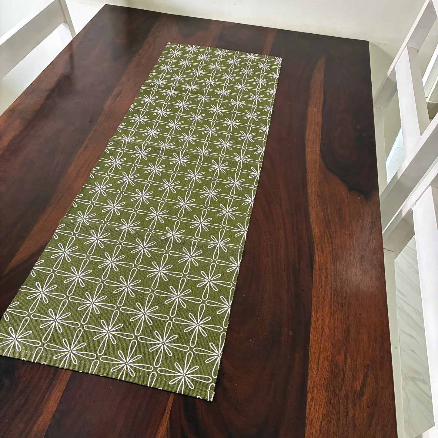 Dark Green Floral Table Runner 3 ft long