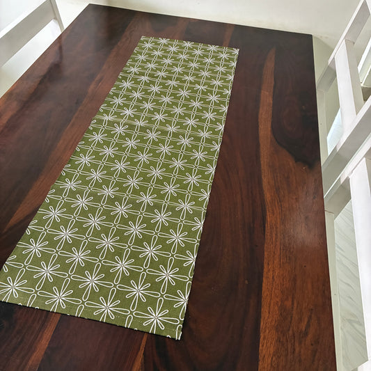 Dark Green Floral Table Runner 3 ft long